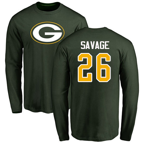 Men Green Bay Packers Green 26 Savage Darnell Name And Number Logo Nike NFL Long Sleeve T-Shir